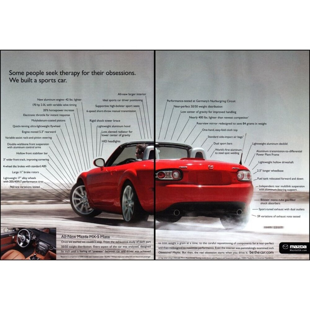 2006 Mazda MX-5 Miata Convertible Roadster 2 Page Vintage Print Ad Wall Art